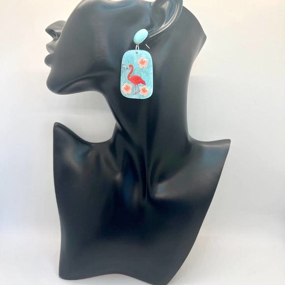 Blue Flamingo Earrings - Summer Earrings - Vacation Earrings - Picture 8 of 10